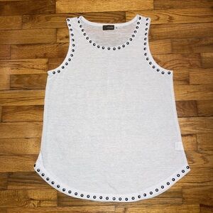White Studded Tank Top Racerback Motorcycle Rock Western Neutral Embellished